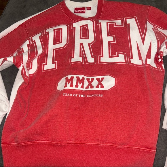Supreme Bold Red and White Crewneck Sweater